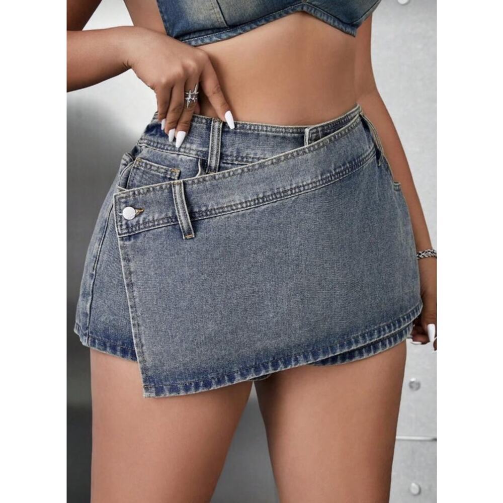SHEIN Low Waist Irregular Design Denim Short Skirt Sz 1XL NWT